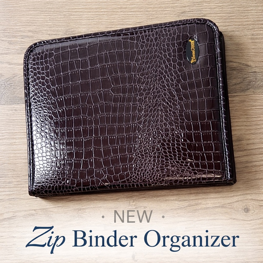 NEW Croc-Embossed Zip Binder Organizer | Navy | Gold Hardware
